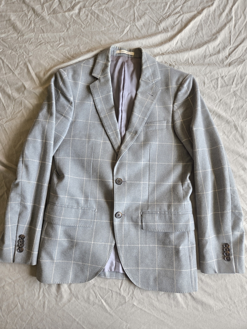 Club Monaco Grant Fit Grey Windowpane Plaid 100% Cotton Blazer Sport Coat 36S
